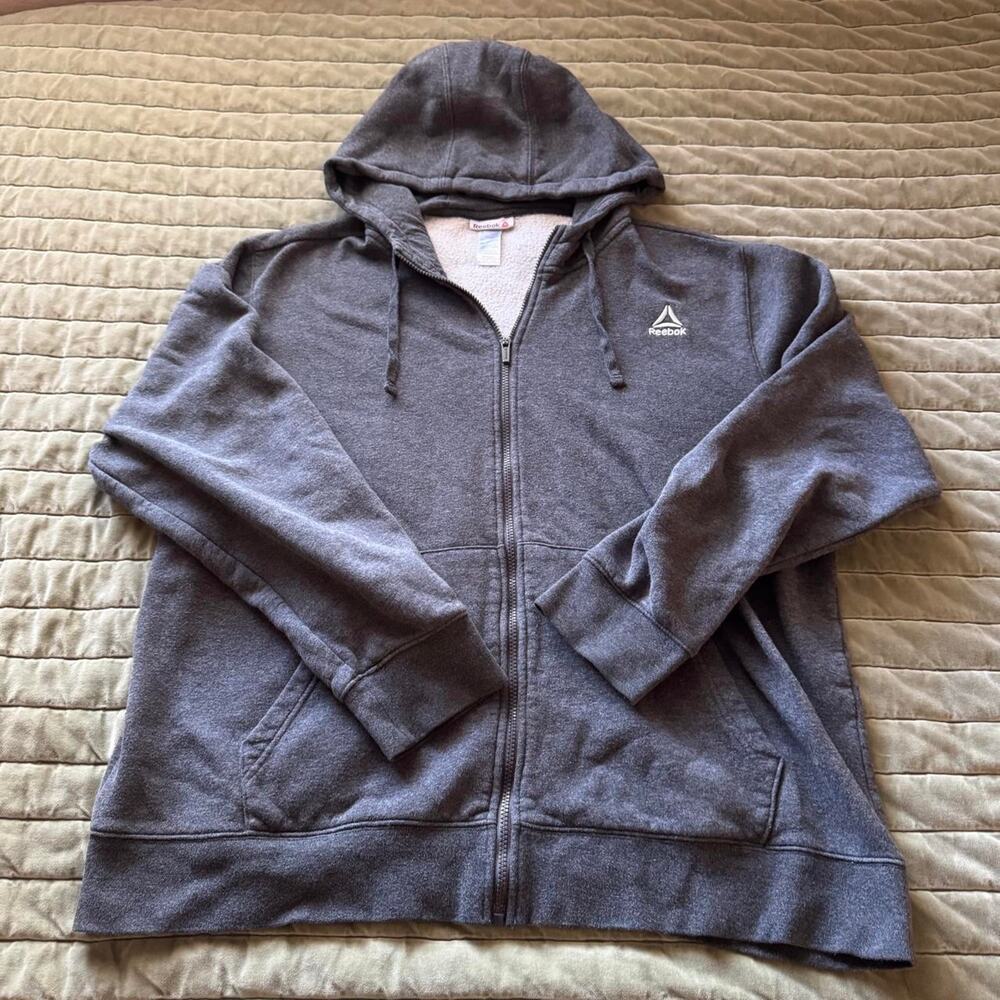Reebok Game Day Full Zip Fleece Hoodie Heather Grey 2XL
